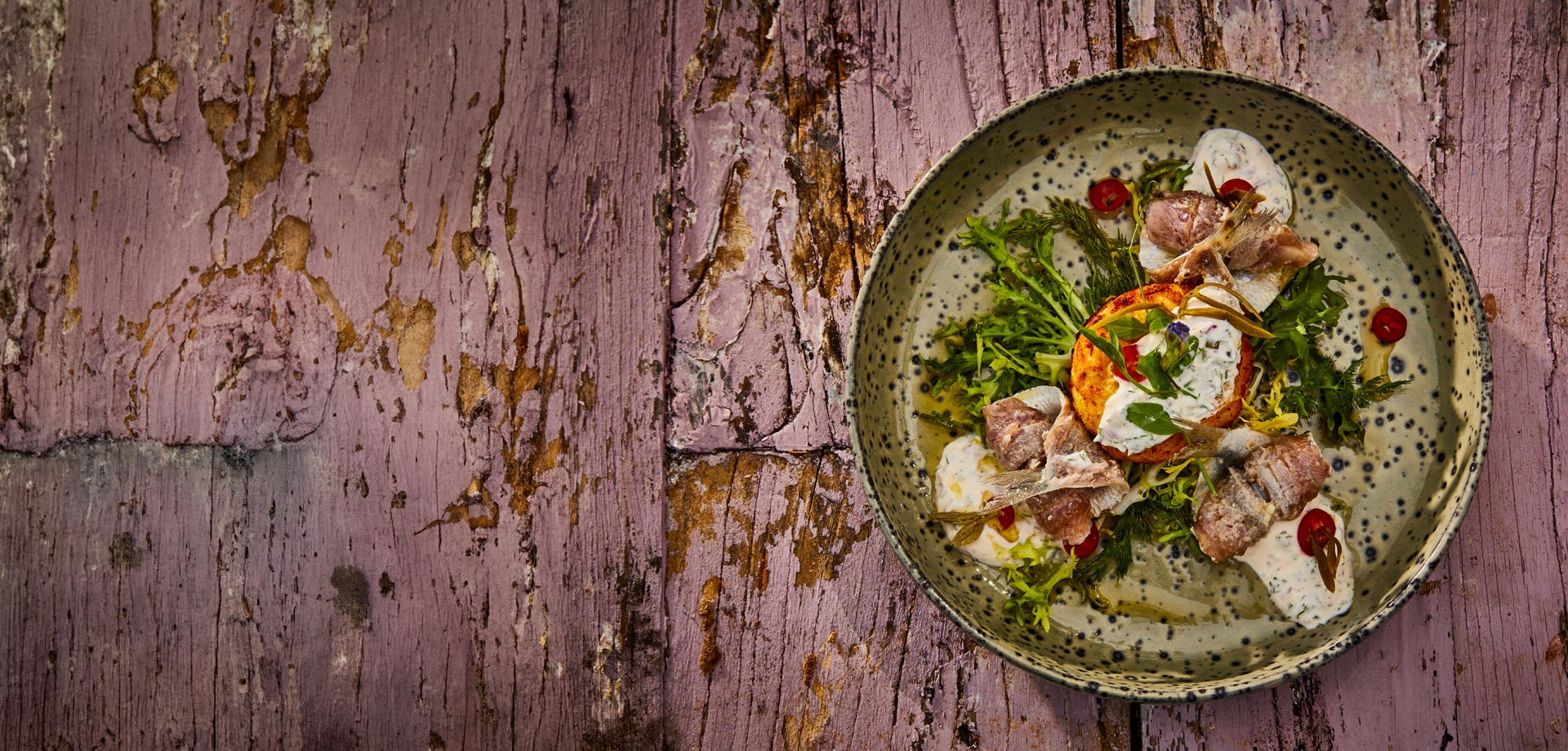 Header Potato salad with sardines and sour cream dressing